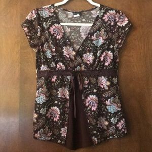 Julie’s Closet Brown Boho Flowers Empire Waist Top
